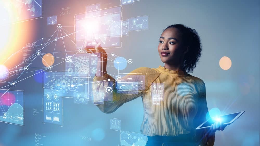 woman using digital hologram