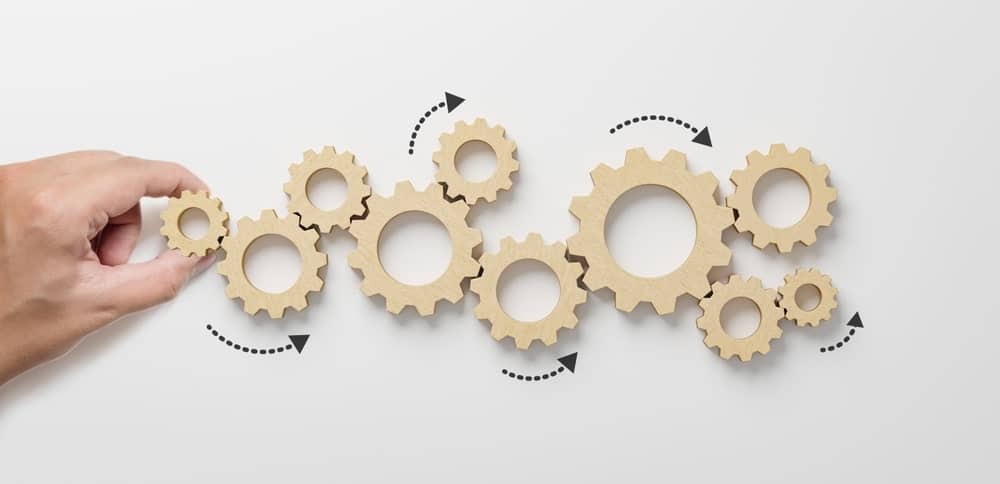 wooden gears moving in sequence
