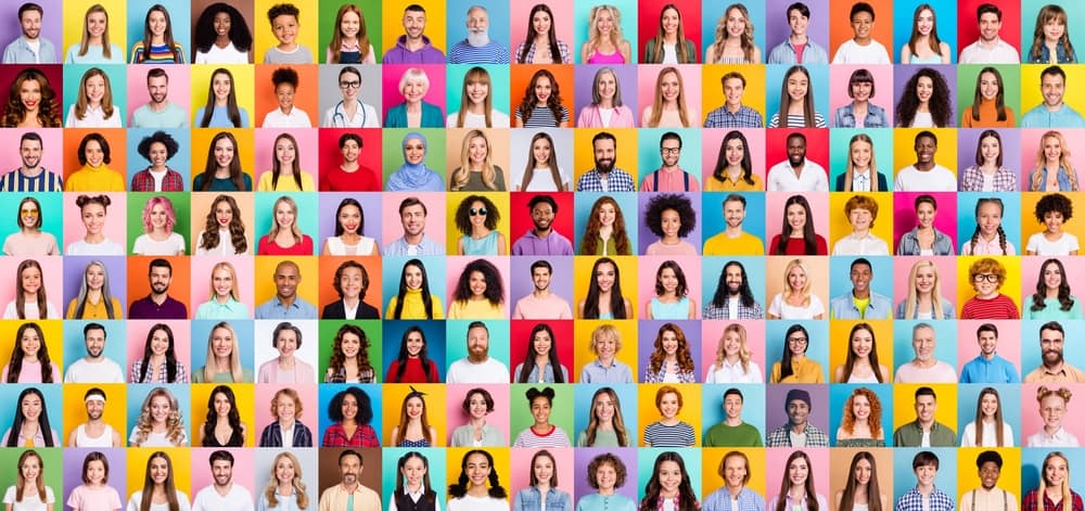Collage of large group of smiling people